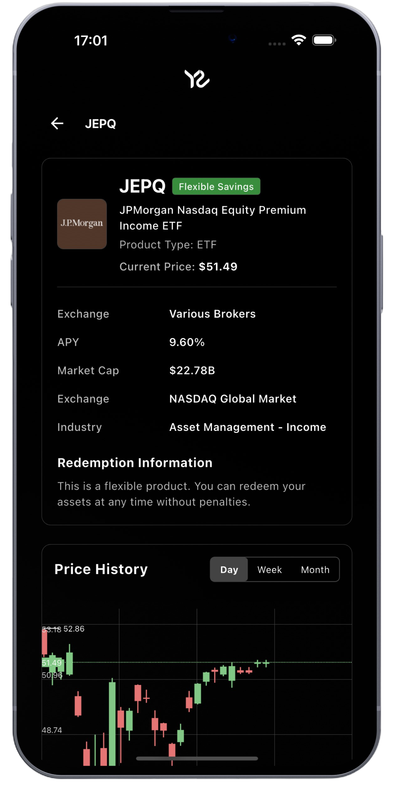 YieldScope Product Detail - JEPQ Dark Mode
